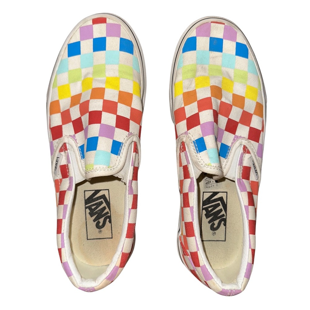 VANS OFF THE WALL Rainbow Checkered Slip On Sneakers Men Sz 4.5 Women Sz 6